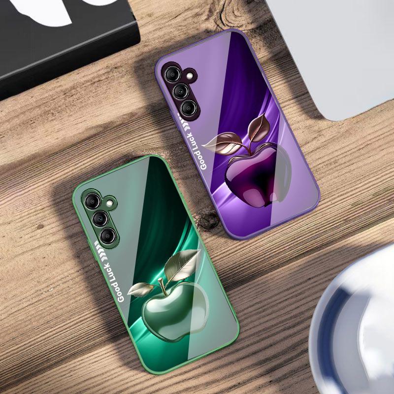 Einfache Schwarze Glücklicher Apfel Für Samsung A 73 72 71 70 56 55 54 53 52 51 50 42 35 34 33 32 31 26 25 24 23 22 30 20 Glas Handyhülle