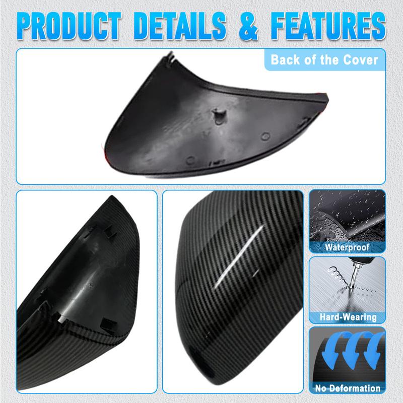 2Pcs Car Side Wing Rearview Mirror Cover Cap Decorate  Trim For Ford Fiesta MK8 2018    -2024 Carbon Fiber Black