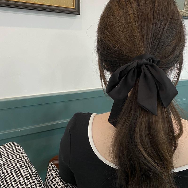 Satin Bow Scrunchie with Long Ribbon Tail for Women - Elegant Hair Tie with Streamer, Silky Hair Scarf for Summer Hairstyles