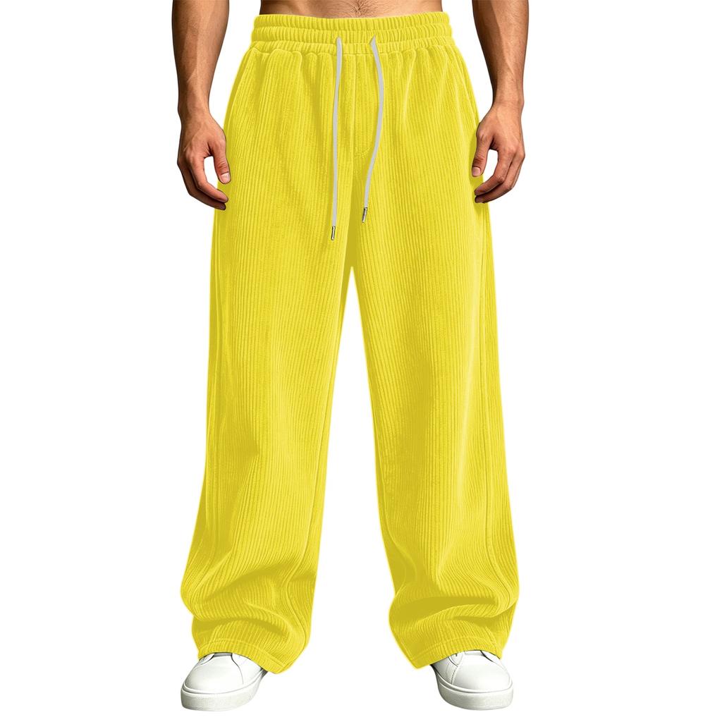 Herren Corduroy Freizeit Hose Hohe Taille Lockerer Schnitt Gerade Weiter Bein mit Taschen