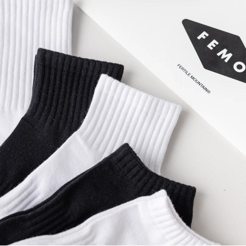Men's Solid Color Socks Black White Business Cotton Socks Casual Man Breathable Short Sock