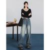 2024 Plus Size Retro High-Waist Wide Leg Jeans - Women's Slimming Straight-Leg Autumn/Winter Pants