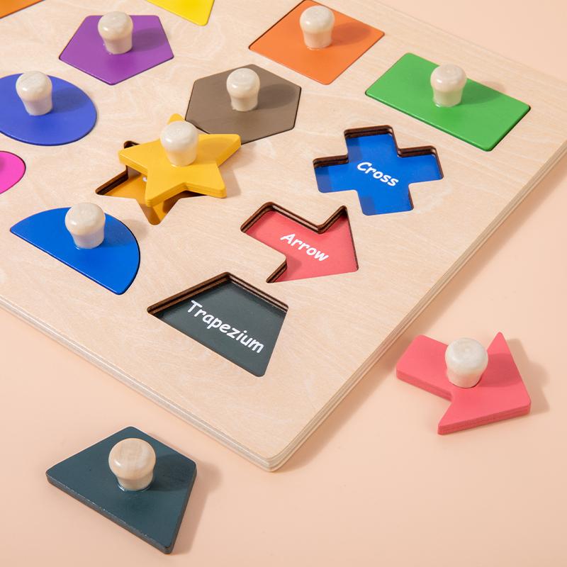 Montessori Preschool Teaching Aids Puzzle Montessori Magnetic Geometric Shape Inlay Board Wooden Shape Hand-grabbing Board Toys