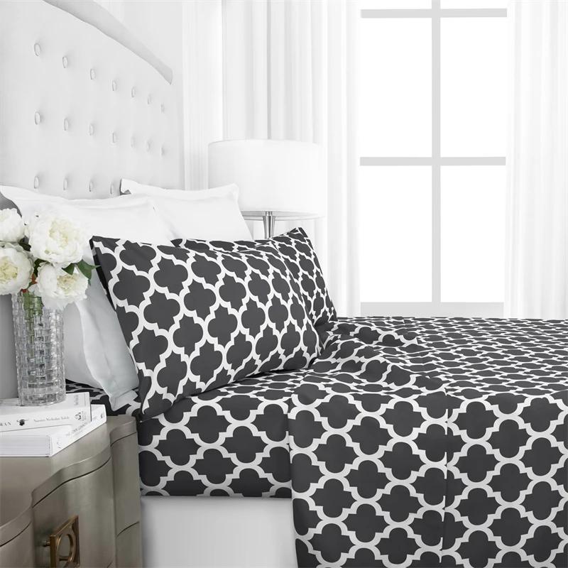 

European Style Printed Queen Size Fitted Sheet Set Soft Comfortable Bed Sheets Set Elegant Skin-friendly Bedsheets Set Durable US Twin size 3 pcs темно-серого