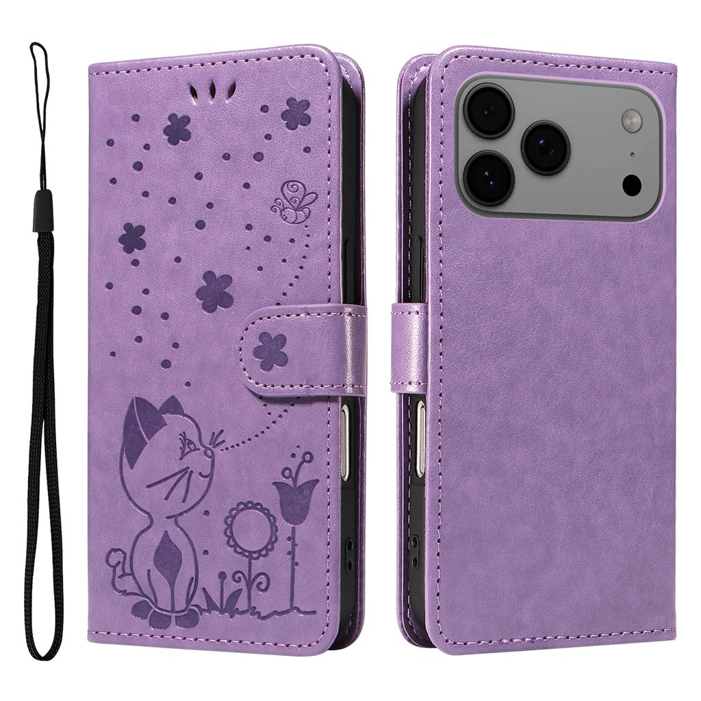 Für iPhone 17 Pro Max Leder Brieftasche Hülle Katze Biene Muster Handyhülle Ständer