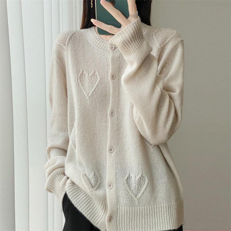 QingHe Cashmere Women's 30% Cashmere Cardigan - Soft & Warm Wool Blend Sweater