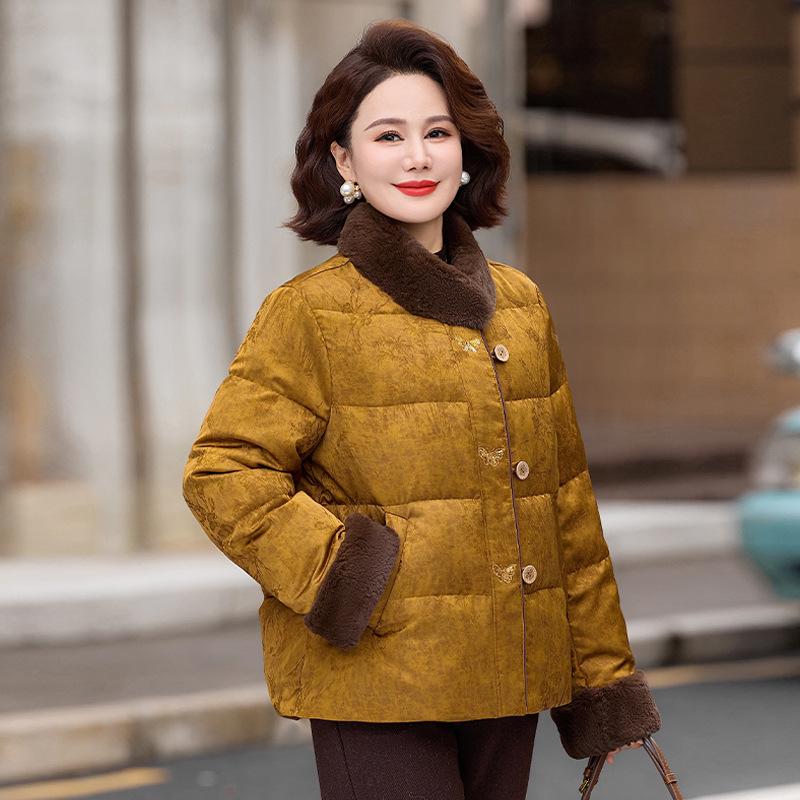 

Plus-Thick Cotton-Padded Winter Jacket for Middle-Aged and Elderly Women with Stand-Up Collar XL (recommended up to 105 jin) жёлтый