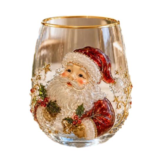 Bicchieri Unici per Feste di Natale 330ML Bicchiere d'Acqua in Vetro, Motivo Ghirlanda/Babbo Natale/Alce/Calze/Pupazzo di Neve Vetro Festivo Edizione Limitata Regalo