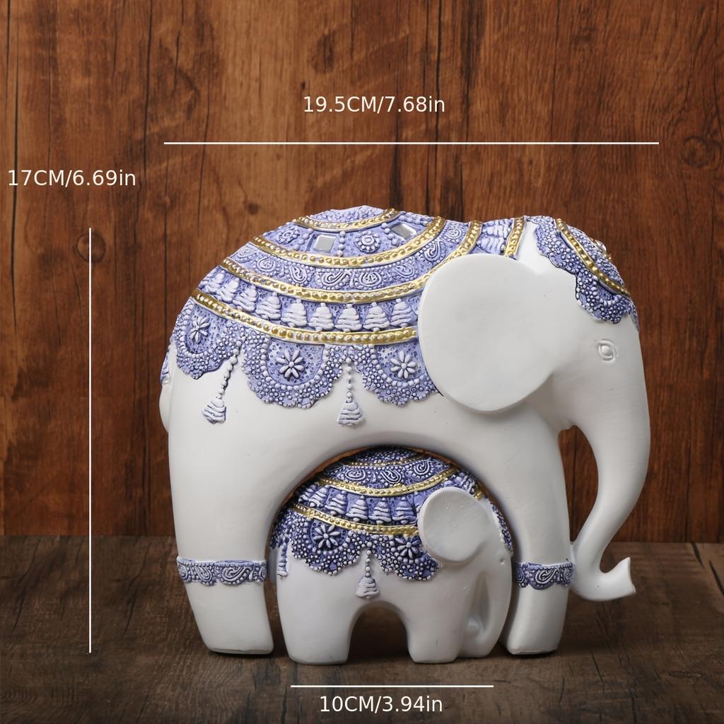 Blue and White Trunk-Up Elephant Sculpture -Prosperity and Good Luck Charm, Ldeal Home Décor & Universal Gift