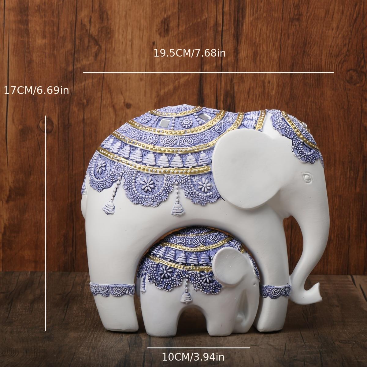 

Blue and White Trunk-Up Elephant Sculpture -Prosperity and Good Luck Charm, ldeal Home Décor & Universal Gift