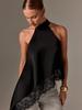 2026 Women's Asymmetrical Halter Neck Satin Vest with Lace Trim