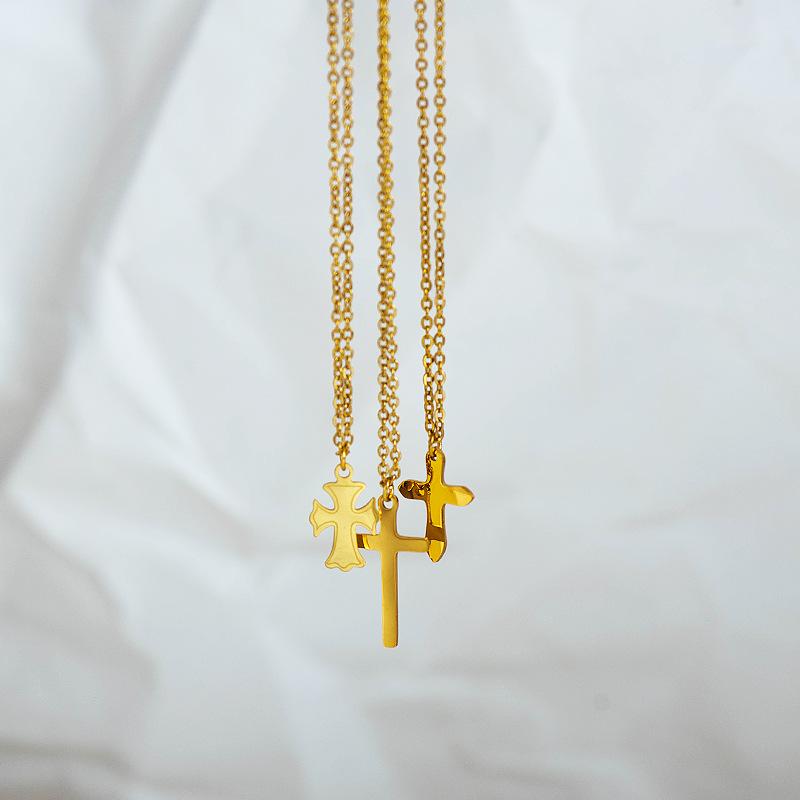 Cross Necklace Stainless Steel Daily Versatile Gold Simple Women'S Fine Titanium Steel Necklace