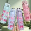 1PC Pink Watercolor Floral Lettering Art 750ml Color Plastic Sports Water Bottle Leakproof Flip Straw Lid Suitable for Sports Office Home Use