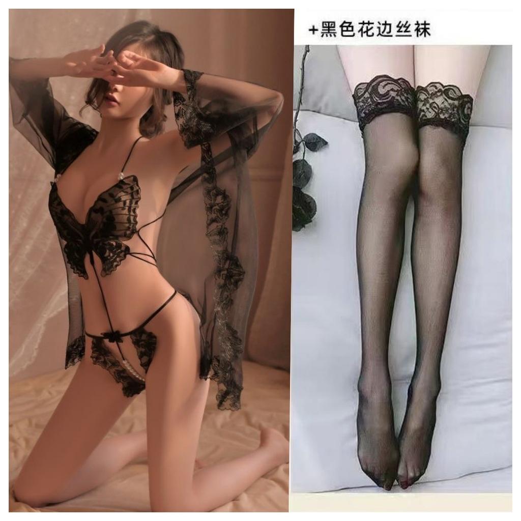 Sexy Sexy Bra Perspective Butterfly Strap One-piece Three-point Outer Blouse Set To Lure A14