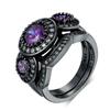 Gothic Cocktail Black Gold Color Rings Set for Women Rainbow Zircon Knuckle Midi Finger Ring for Men Goth Fashion Jewelry DD046