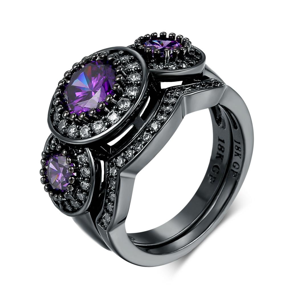 Gothic Cocktail Black Gold Color Rings Set for Women Rainbow Zircon Knuckle Midi Finger Ring for Men Goth Fashion Jewelry DD046