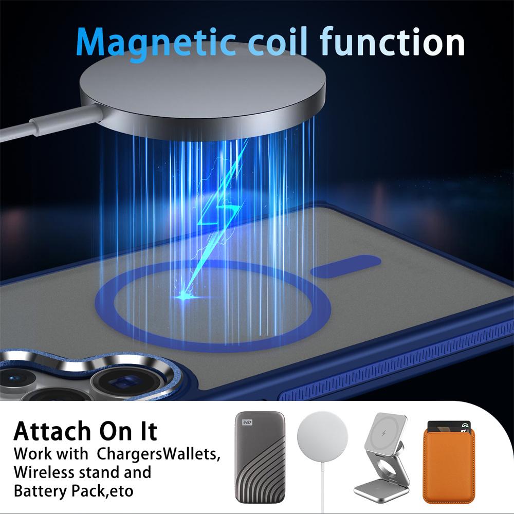 Luxusní magnetický obal Magsafe pro telefon Samsung Galaxy S25 Plus S24 Ultra S23 FE S22, kryt odolný proti nárazům, pro bezdrátové nabíjení