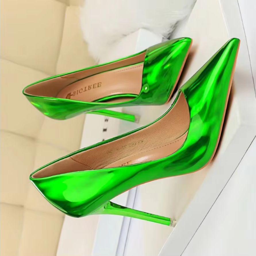 Fashion 2025 Women 10.5cm High Heels Blue Green Valentine Pumps Luxury Glossy Stripper Stiletto Wedding Bridal Fetish Shoes Plus Size 43