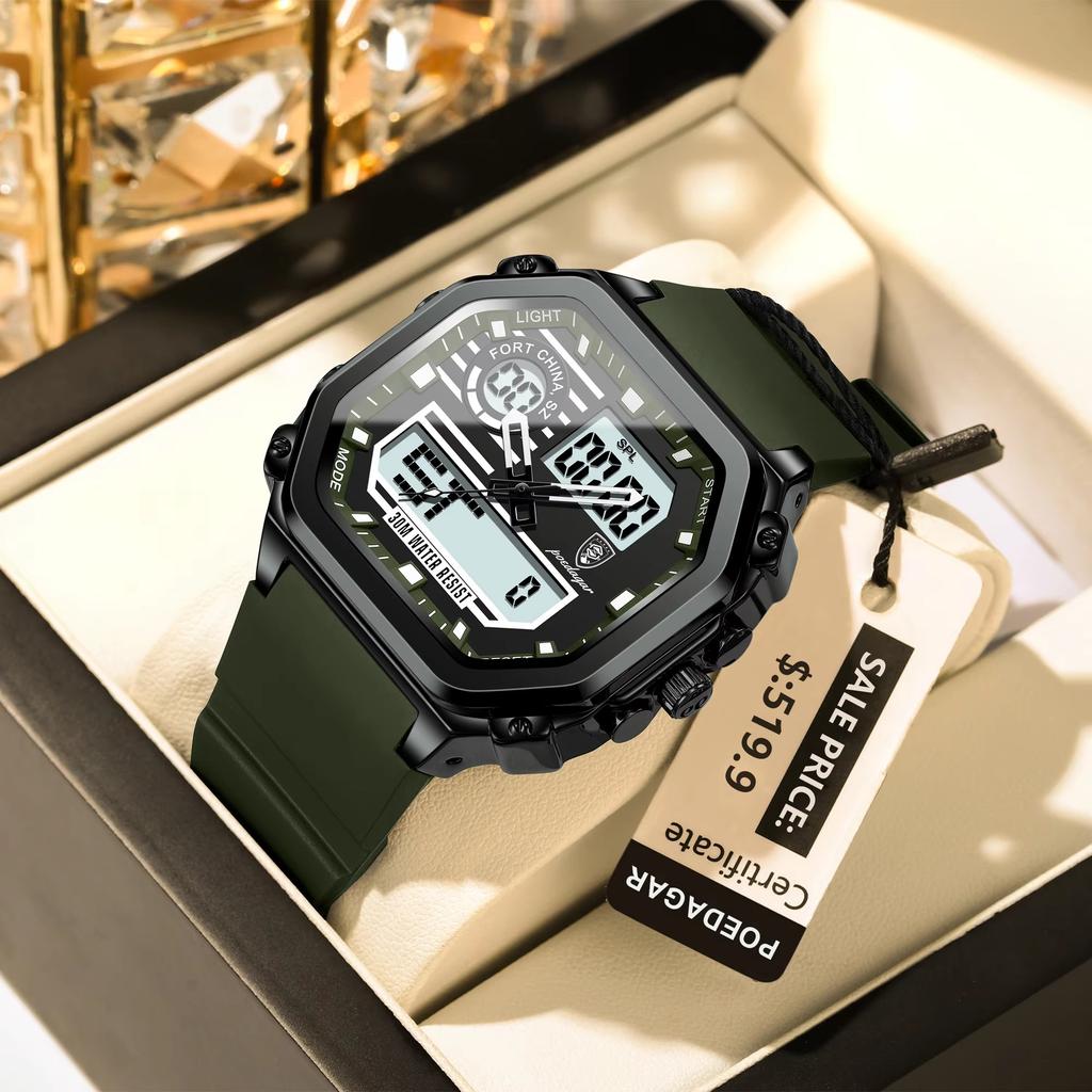 POEDAGAR 993 Casual Outdoor Fashion Waterproof Alarm Sport Electronic Man Watch Dual Display Week Quartz Digital Watches for Men