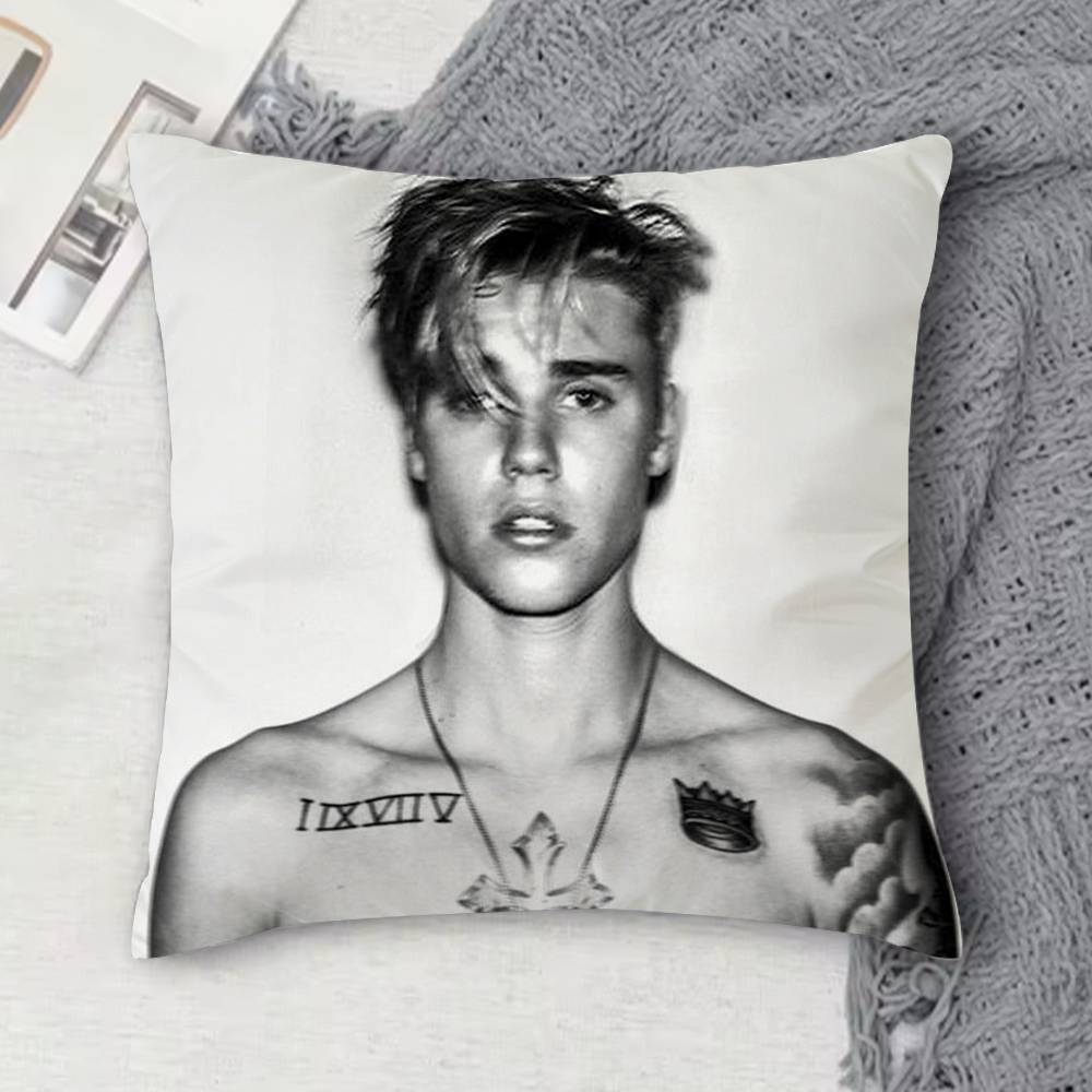 Federa Decorativa Quadrata Stampata Double Face di Justin Bieber per Divano Soggiorno Arredamento Casa