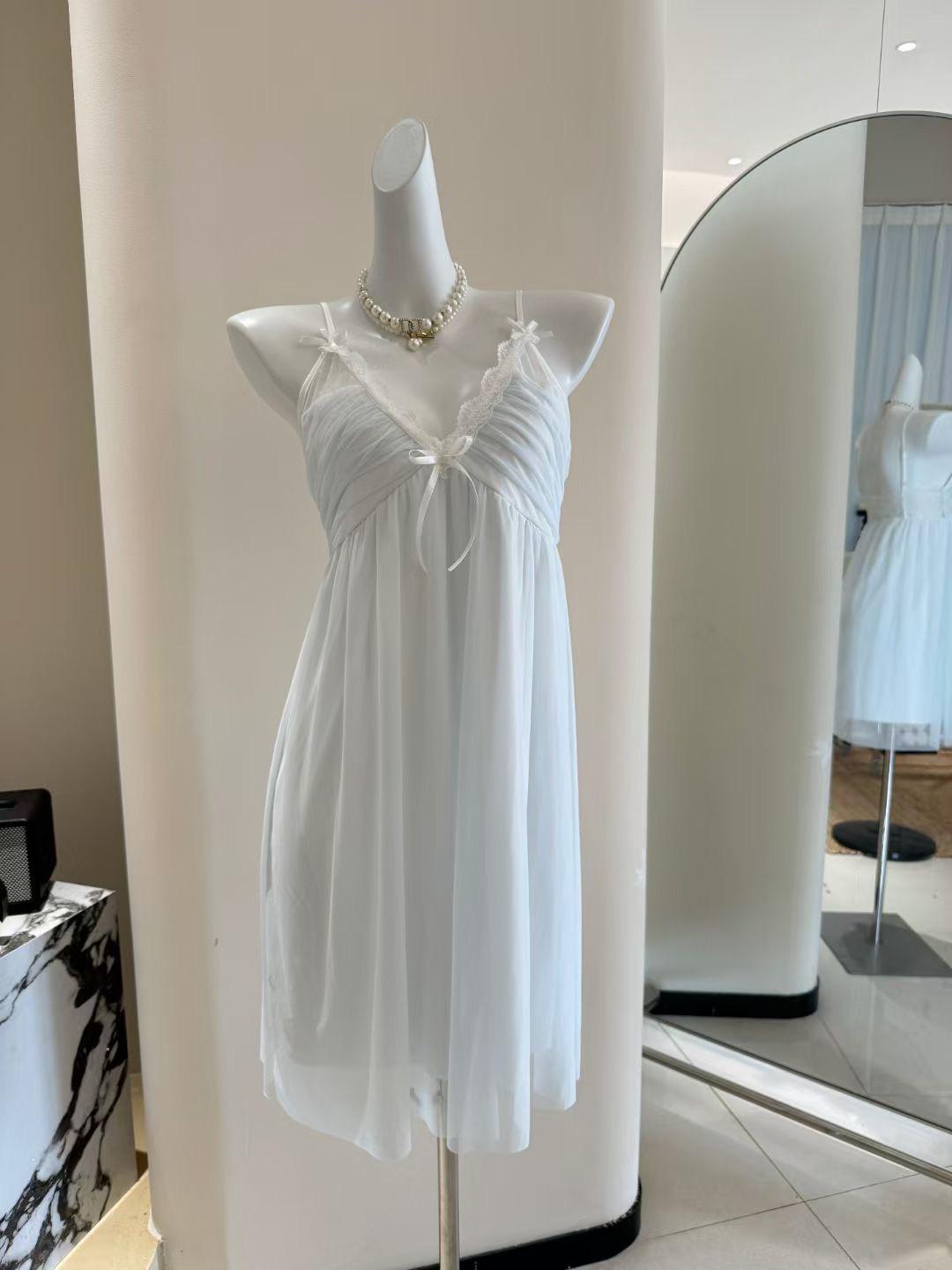 

Женская летняя милая сетчатая ночная сорочка с нагрудными вкладышами - Сексуальная пижама во французском стиле на бретелях Extra Large синий