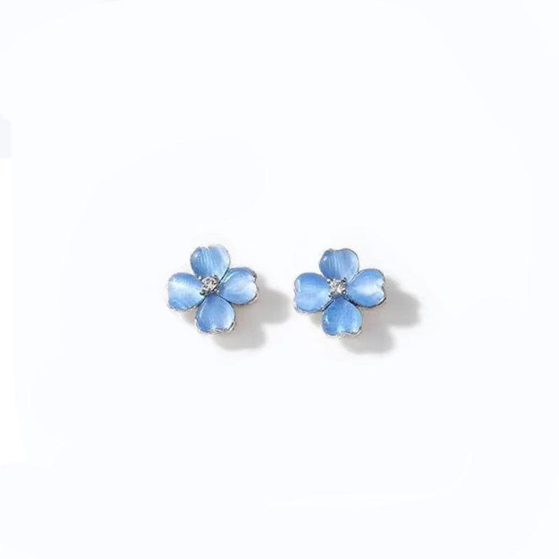 Mori Small Fresh Blue Flower Stud Earrings Women'S Light Luxury Niche High-End Opal Flower Earrings Earrings
