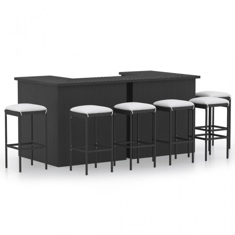 Day and Night - Day and Night 8-piece Garden Bar Set and Black Synthetic Rattan Cushions