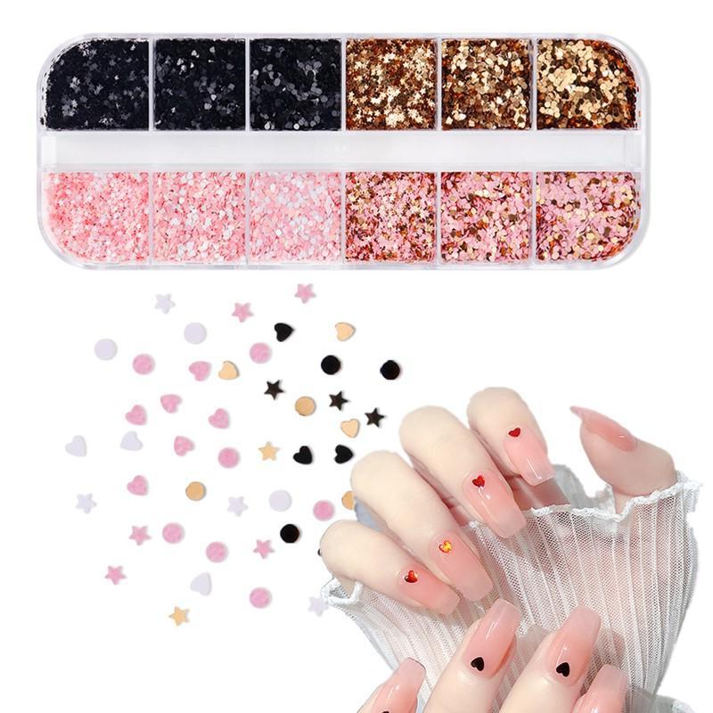 12 Grids Mini Sparkling Star Heart Round Shape Nail Glitter Sequins Mixed Holographic Nail Art Flakes DIY Manicure Decor