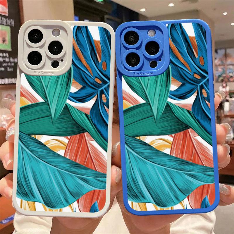 Leaves Monstera Green Case For iPhone 14 Plus 14 13 12 11 Pro Max XR XS X 7 8 Plus SE 2020 Cases Cute Soft Silicone Back Covers