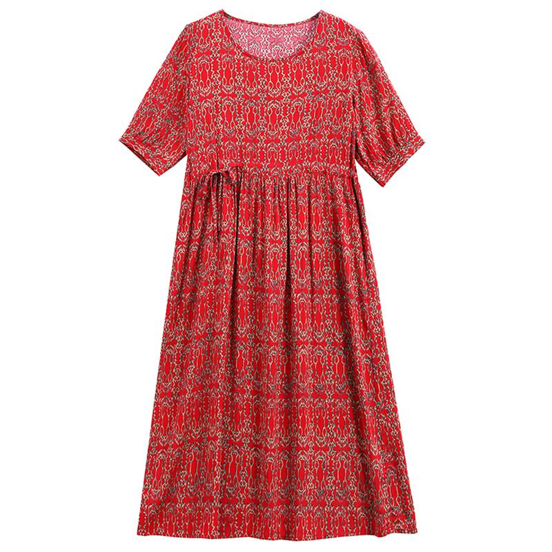 Casual Summer Women's Dresses  Plus Size Half Sleeve Vintage Print Long Dress Female