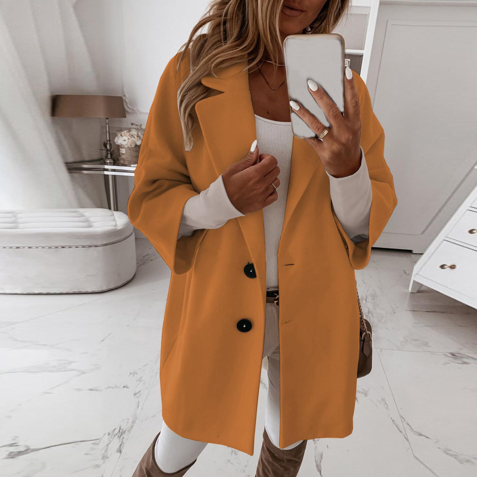 

Women s Fashion Loose Casual And Winter Seven-Point Sleeve Button Lapel Pocket Tweed Jacket L коричневий