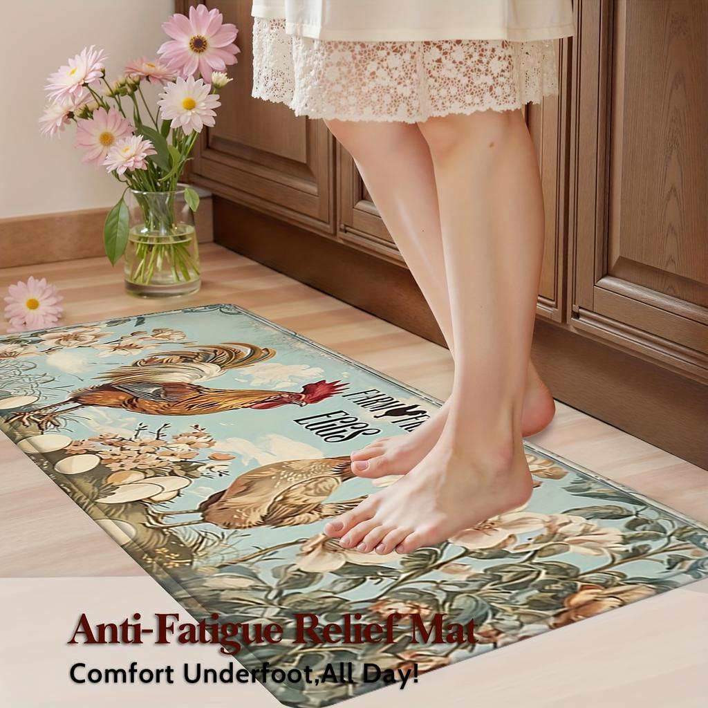1 Stuk Anti-Vermoeidheid Keukenmatten Boerse Haan Bloemenprint Waterdicht Antislip Dik Gekussend Keukenmat Zwaar Uitvoering Comfort Staande Mat voor Keuken