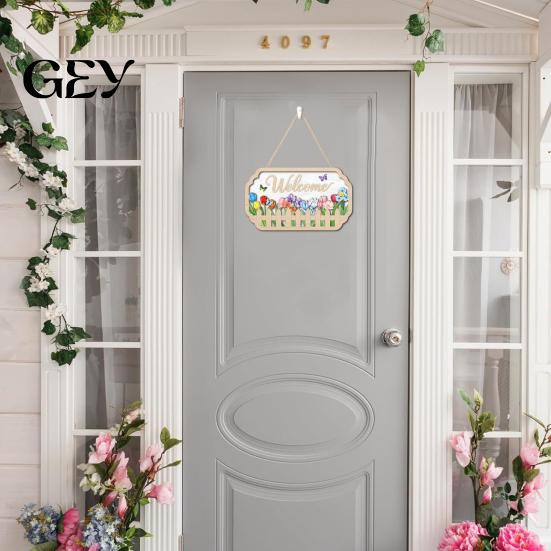 Wooden Hanging Sign Welcome Door for Front Door, Waterproof Sign, Colorful Spring Decor Hanger Decoration Home Farmhouse Garden Yard Porch