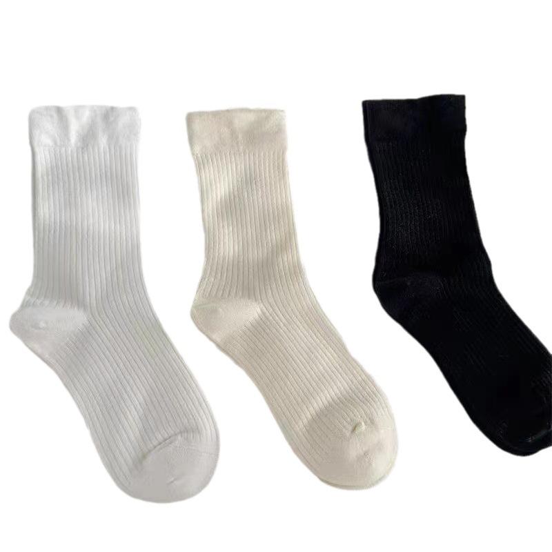 Chaussettes empilables rayures verticales blanc uni été enfant respirantes couleur unie chaussettes confinement chaussettes mi-hautes