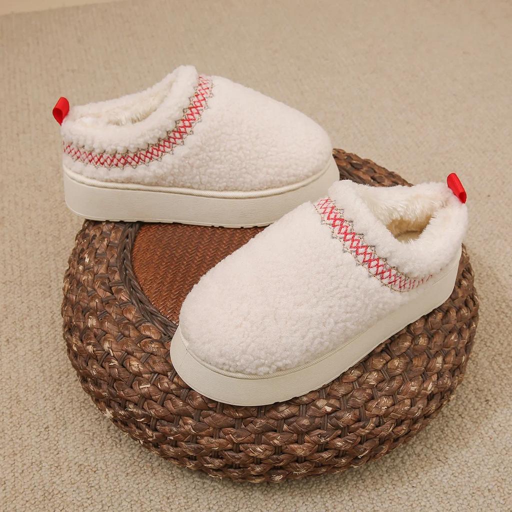 Fashion New Warm Fur Ankle Boots Women Flats Platform Slippers Plush Flip Flops Winter Cotton Shoes for Women Brand Design Snow Botas