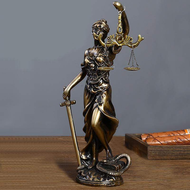 Bronze Goddess Themis Sculpture: Justice Law Scales Ornament for Lawyer's Office