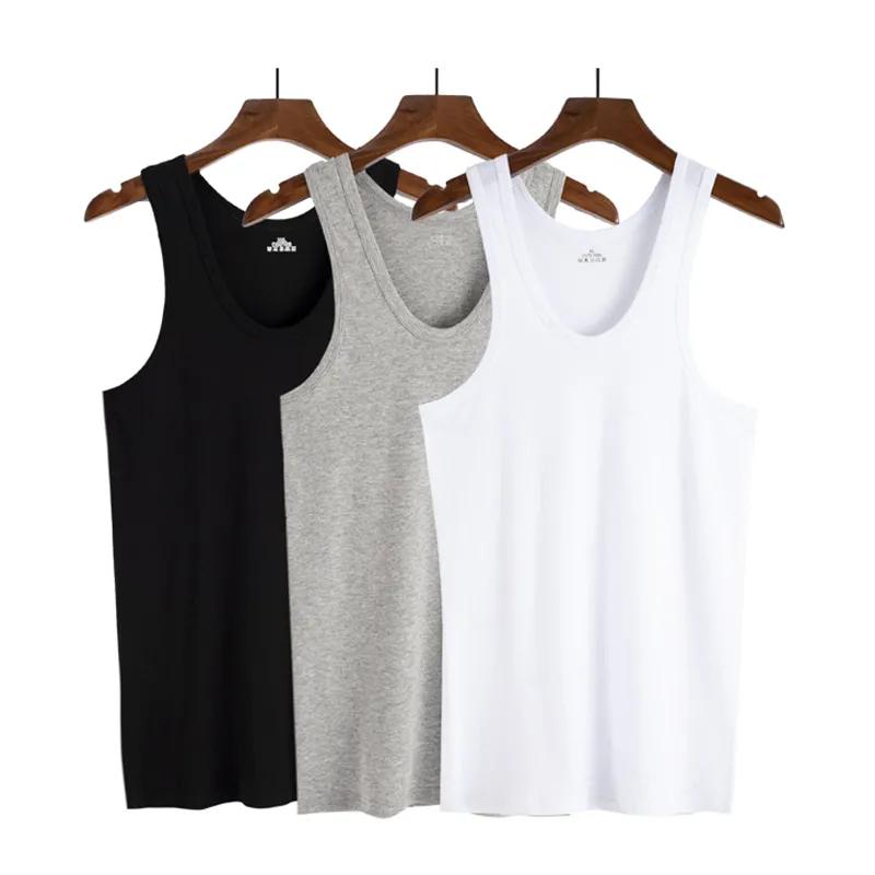Men's Cotton Vest Solid Fitness Sports Youth Men's Fashion Stretch Undershirt