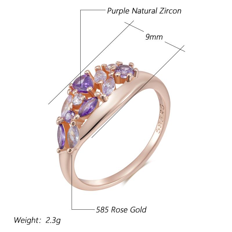 Trend Full Shiny Purple Natural Zircon Ring For Women Luxury  Rose Gold Color Quality Daily Fine Vintage Jewelry Gift