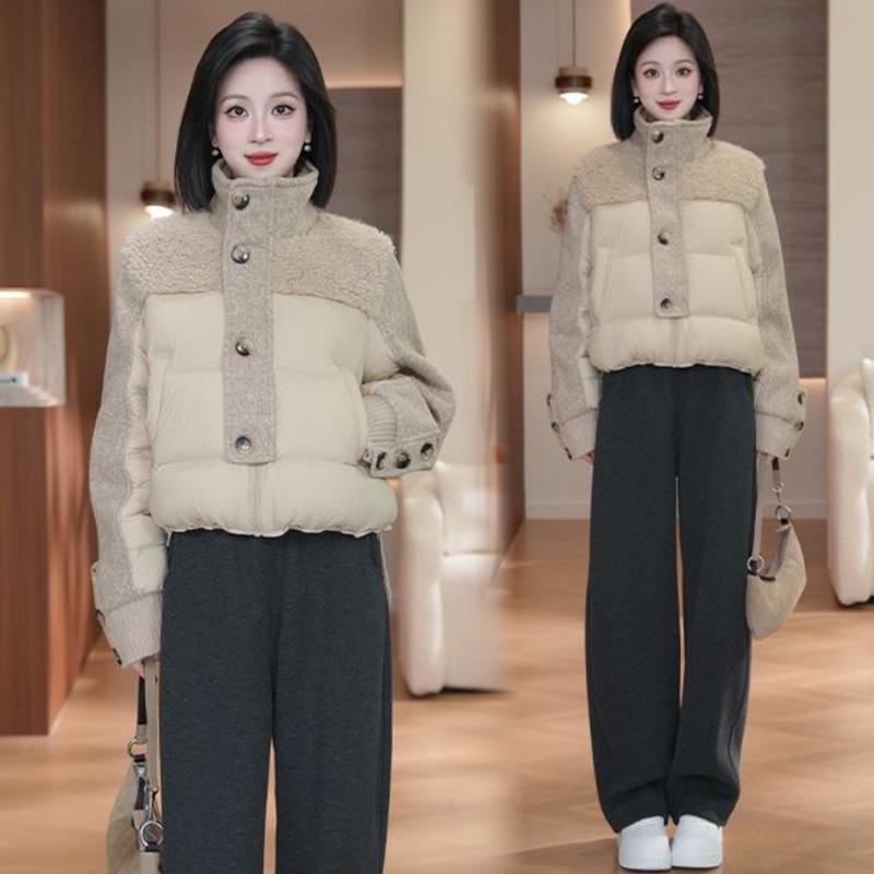 Lammwolle splicing Daunenbaumwolle gepolsterte Kleidung Damen, Winter neu dünn verdickt warm Stehkragen Baumwolle gepolsterte Jacke