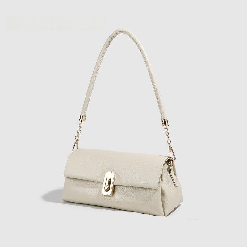 Fashion Chain Metal Lock Handbag Women White Soft Leather Large Capacity Shoulder Bag Ladies Luxury Design Simple Crossbody Bags
