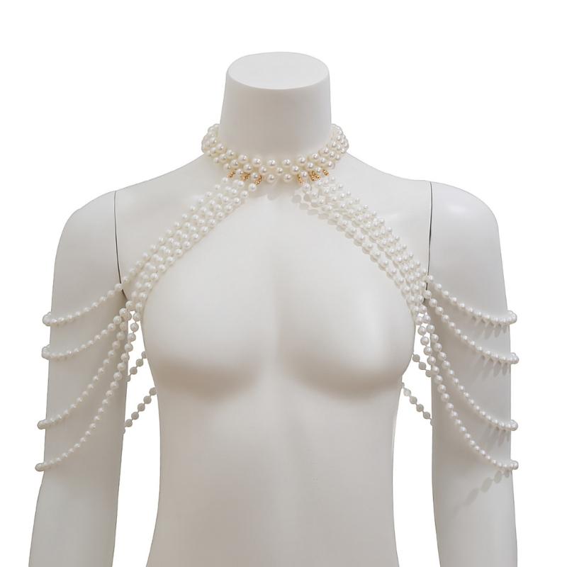Handgefertigte Perlen Halskette Luxuriöser Halsreif Vintage Quasten Kragen Schmuck Elegante Perlen Schulterkette Handbestickt