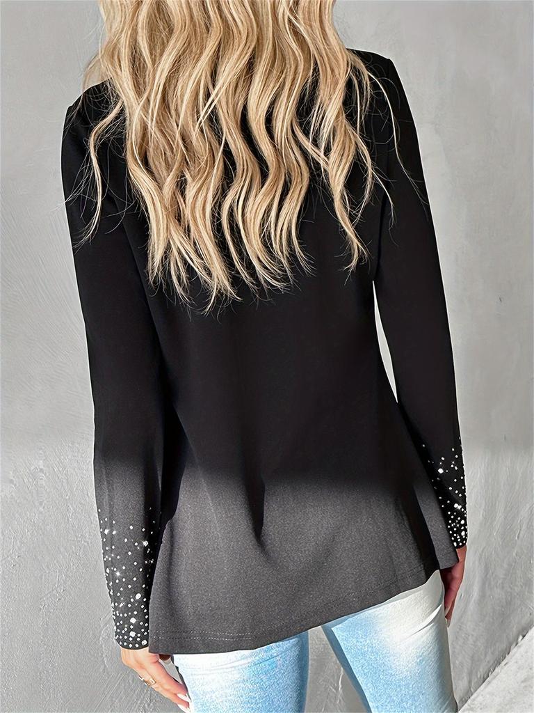 European & American Style Women's Solid Color Rhinestone Long Sleeve Cardigan