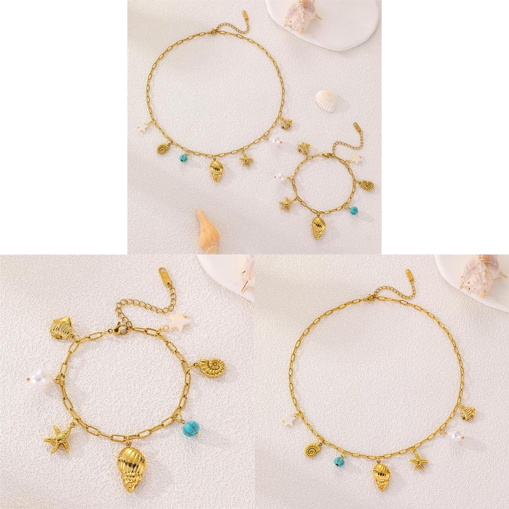 Bohemian Beach Shell Pendant Necklace And Bracelet Set For Women