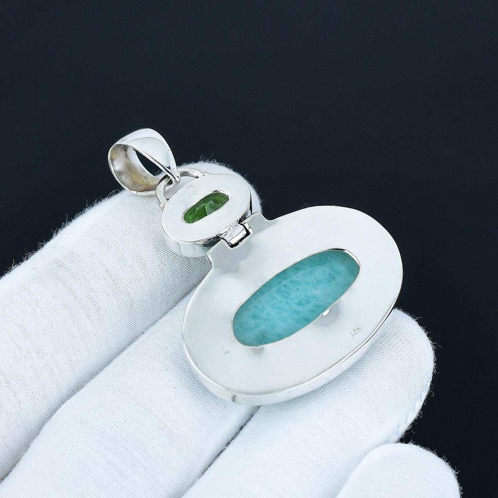 Amazonite & Peridot Gemstone Pendant Handmade 925 Sterling Silver Pendant Designer Jewelry Handmade Pendant Necklace Birthday Gifts