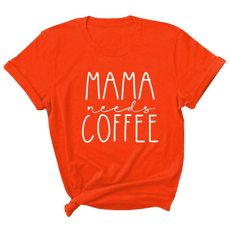 Mama Coffee Letter Printed Summer Casual Pure Cotton Short Sleeved Round Neck T-Shirts Women’s