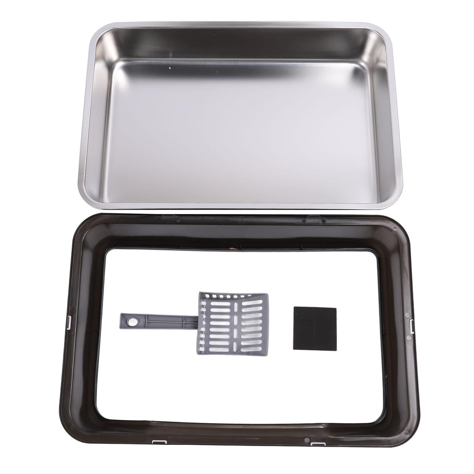 

Кошачий туалет из нержавеющей стали с крышкой, с высокими бортами, против брызг, блокирует запахи, легко чистится, большой размер Black