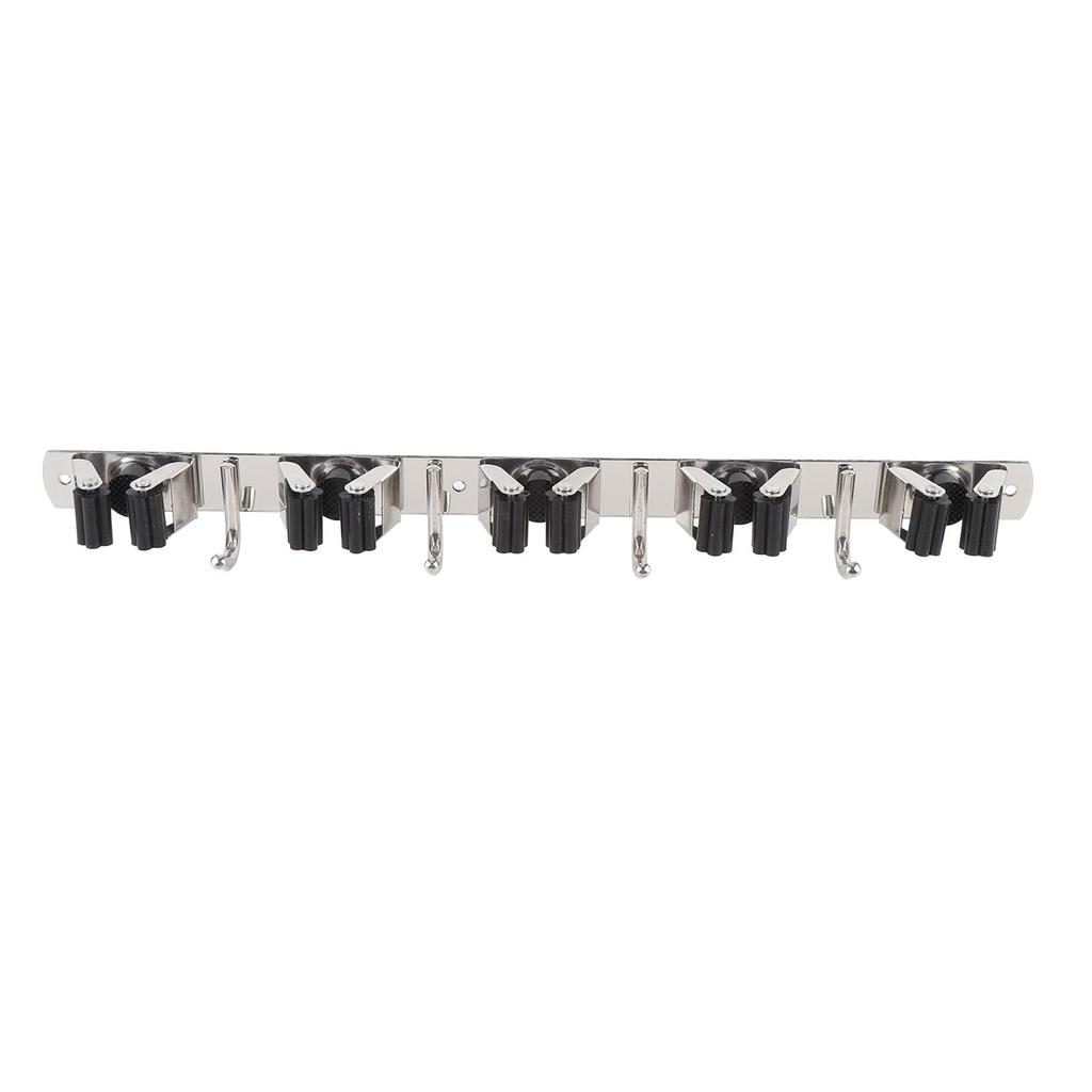 Mop and Broom Holder Wall Mount 304 Stainless Steel 5 Slots 4 Hooks Broom Hanger for Garage Laundry Room Closet Wall