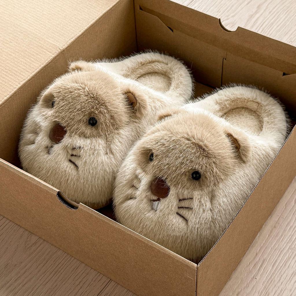 Cute Mouse Cotton Slippers Women's Autumn and Winter New Indoor Non-slip Thick Bottom Plush Warm Cotton Mop Lady