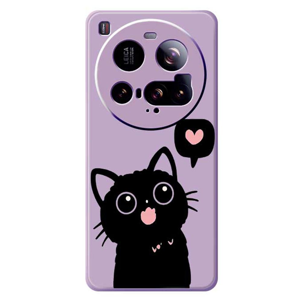 For Xiaomi 15 Ultra Case Love Black Cat Pattern Printing Straight Edge TPU Phone Back Cover
