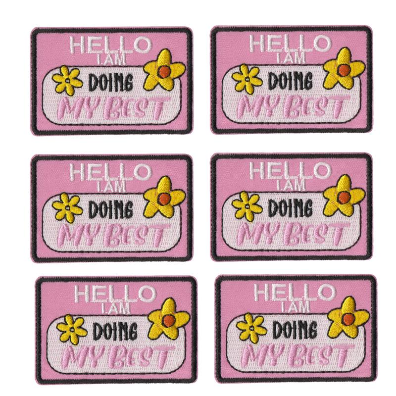 5pcs /Lots Cartoon Square Letter Slogan Embroidered Diy Have A Nice Day Patch Iron On Patches For Clothing Hats Embroidery Patch